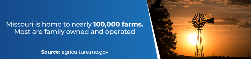 Missouri is home to nearly 100,000 farms.