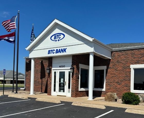 Exterior of brick BTC Bank Columbia branch building.